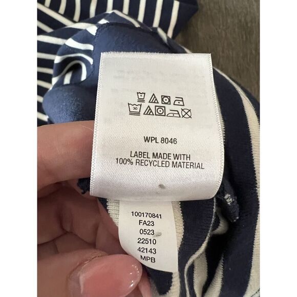 Navy Blue/White Striped Knee Length Dress with Pockets - Nautical Cotton Large - Picture 9 of 11